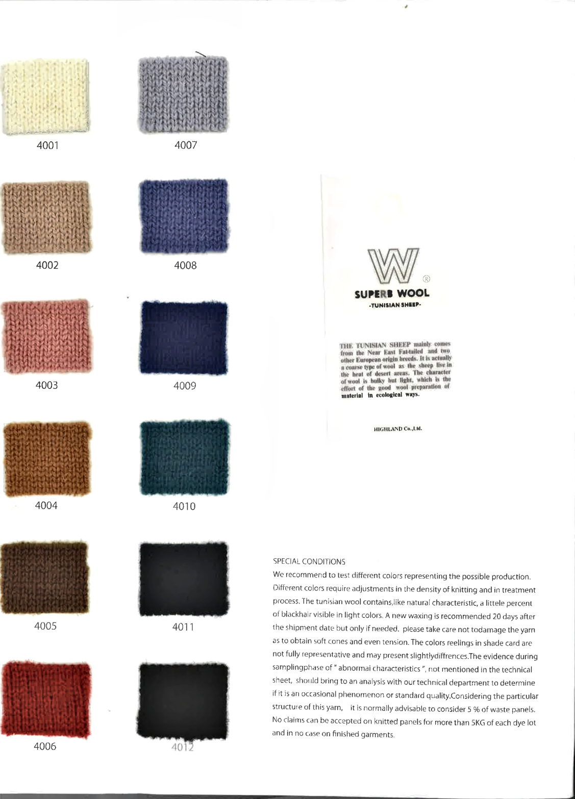 SUPERB WOOL COLOR CARD